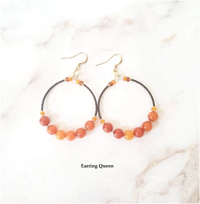 Orange Brown Beaded Hoop Earrings Foto 1 de 4