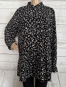 Susan Graver QVC Blouse Large XL Black White Patterned Ruffle Button Down Shirt - Picture 1 of 12