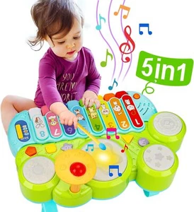 Baby Musical Toys 3 in 1 Piano Keyboard Xylophone Drum Set for 1 Year Old Girls - Picture 1 of 6