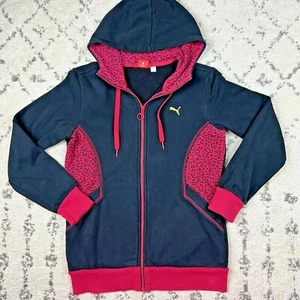 Puma Womens Hoodie Full Zip Size XS Womens Black Pink Cheetah Print Long Sleeve  - Picture 1 of 11