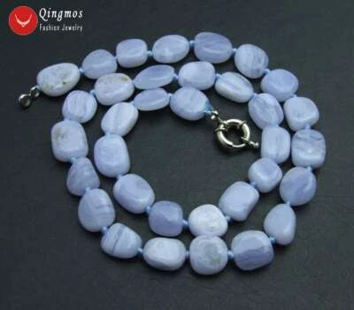 Fashion Baroque 8-10mm Natural Blue Lace Agate Necklace for Women Chokers 17''  - Image 1 of 4