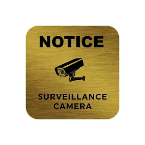 Aviso: Letrero para cámara de vigilancia - Laminado de plástico plateado y dorado con cámara - Imagen 1 de 5