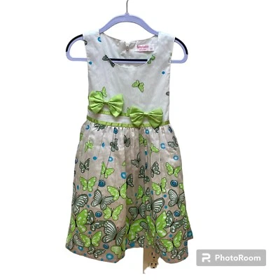Girl’s Sunny Fashion Butterfly Green/Tan Sleeveless Dress Size 4/5  - Image 1 of 4