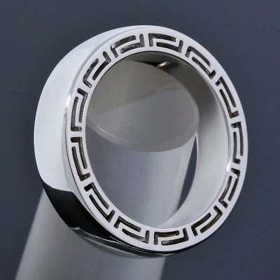 Versace Italy Logo V-Profile 18K White Gold Wide Men's Wedding Band Ring Size 10 Foto 1 de 4