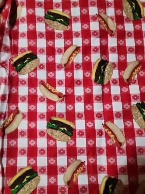 Tela de picnic a cuadros rojos guinga hamburguesas hamburguesas perros calientes 1,5 yardas Foto 1 de 2
