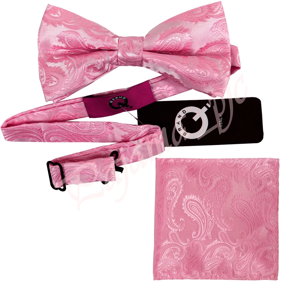 ROSA Paisley Pre-atado Pajarita y Bolsillo Cuadrado Pañuelo Conjunto Formal Fiesta Boda Foto 1 de 1