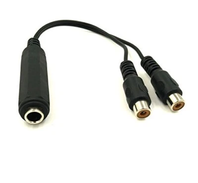 woCharger 6.35mm 1/4" Female Plug to 2 RCA female Plug Y Cable Adapter - Image 1 of 2
