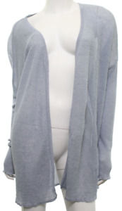 Sarah Pacini Sweater Womens O/S Gray Blue Linen Cardigan Lagenlook Artsy Open
