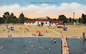 Lincoln Lakes Illinois IL Cottage Bathing Swimming Linen Postcard - Picture 1 of 2