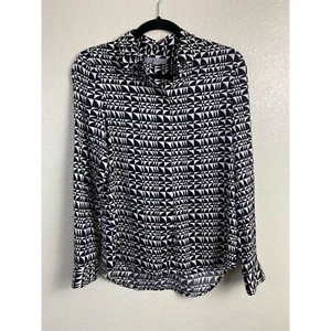 Classiques Entier Silk Blend Geometric Button Up Top Womens size XS Black Career - Picture 1 of 9