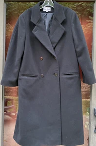 John Weitz Peacoat Womens 12P Black Cashmere Wool Double Breasted Lined Pea Coat - Picture 1 of 7