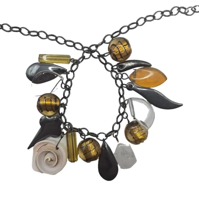 Collar Colgante Hematita Concha Vidrio Marrones Grises Grises Cruz Lágrima Cuerno 22" Foto 1 de 4