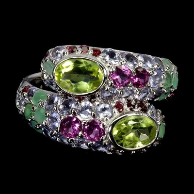 925 Sterling Silver Ring Oval Peridot 7x5mm Emerald Tanzanite Gemstone Size 9 - Image 1 of 4