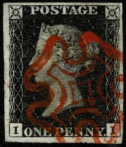 GB QV 1840 SG2 1d Black Plate 6 (II) 4 very good margins. Red MX. Fine - Picture 1 of 2