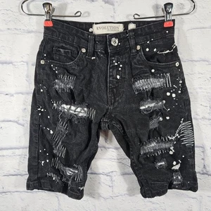 Evolution In Design Boys Jean Shorts Size 10 Black Denim Distressed Patches - Picture 1 of 6