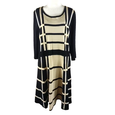 Liz Claiborne Women's Sweater Dress Size 1 X Black Cream Color Block - Image 1 of 4