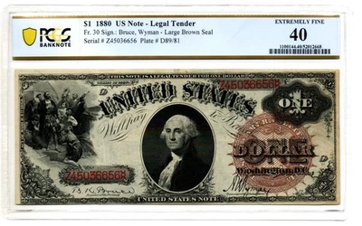 Fr. 30 1880 Legal Tender Note Bruce / Wyman PCGS Banknote Extremely Fine 40 - Image 1 of 2