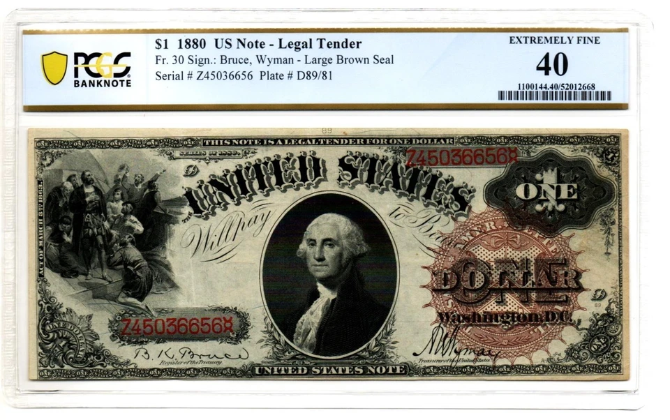 Fr. 30 1880 Legal Tender Note Bruce / Wyman PCGS Banknote Extremely Fine 40 - Image 1 of 2