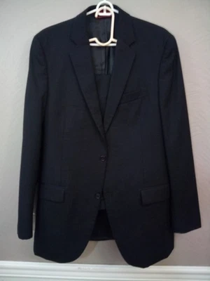 ALFANI мужской черный 100% шерсти REG FIT в тонкую полоску 2 ПК костюм 42R куртка 36 x 32 брюки - Изображение 1 из 4