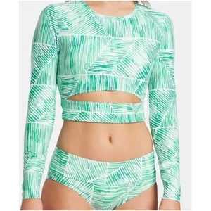 Calia Green Cropped Keyhole Rashguard Long Sleeve Cutout Swimsuit Set M/L - Bild 1 von 10