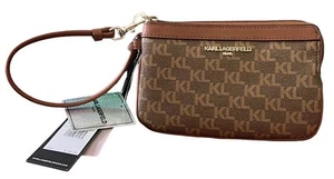 Karl Lagerfeld Paris Signature Wristlet Tan & Brown Vegan Strap Clutch New Tags - Bild 1 von 17