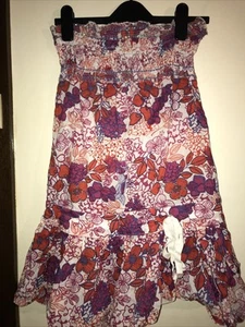 Just Jeans off shoulder Strapless Tube Top Red Pink Floral top size 12 Ruffles - Picture 1 of 14