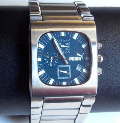 PUMA CHRONOGRAPH WATCH All STAINLESS STEEL 50M WR 7" 38 MM PM220 RUNS GREAT  - Image 1 of 4