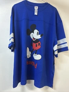 Disney Mickey Mouse Disneyland Football Jersey Shirt Mesh Blue Adult XL NWT - Picture 1 of 6