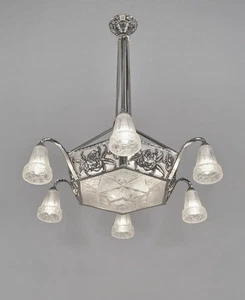 OLLIER & HANOTS : FRENCH 1930 ART DECO CHANDELIER ....... lustre lamp muller era - Picture 1 of 13