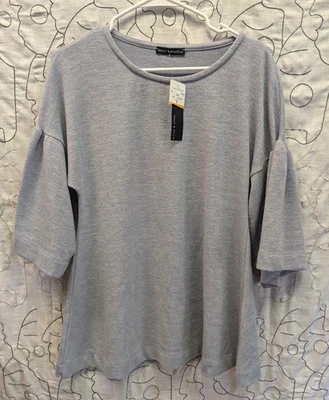 全新带标签 Heather 灰色毛衣上衣 S 铃铛袖极简主义奇思戈斯仙女浪漫 — 第 1/4 张图片
