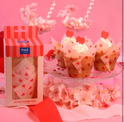 Tazas de magdalenas de tulipán PME San Valentín, diseño de corazones (paquete de 24) Foto 1 de 4