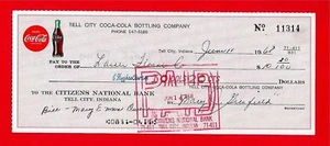 1968 Coca Cola Tell City Ind Old Bottling Check #11314 - Picture 1 of 1