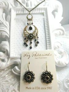 NEW Liz Palacios Jet & AB Jet Swarovski Elements Chandelier Necklace & Earrings - Picture 1 of 12