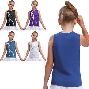 Kids Girls Tank Top Golf Vest Running Sportswear Training Zipper Clothes Cutout - Picture 1 of 68