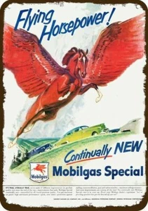 1950 MOBIL GAS rot fliegender PEGASUS Vintage-Look DEKO NACHBAU BLECHSCHILD - Bild 1 von 1
