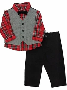 Infant Boys Dress Up Gray Vest Black Pants & Bow Tie Outfit Set 6/9 M - Picture 1 of 1