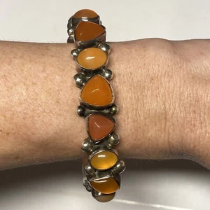 Gilbert Secatero NAVAJO Sterling Silver Carnelian Cluster Cuff Bracelet 62220 - Picture 1 of 12