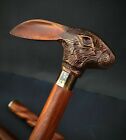 Antique Victorian Wooden Walking Cane Sticks Rabbit Head Handle Vintage Designe