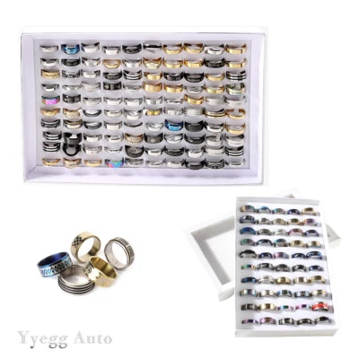 100 x Anillos de Acero Inoxidable Mezcla Anillo de Compromiso a Granel Hombres Mujeres Banda Moda EE. UU. Foto 1 de 4