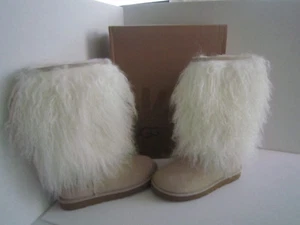 Ugg Australia Sheepskin Mongolian Tall Cuff Boots Sz 6 Sand /Tan #3166 - Picture 1 of 9