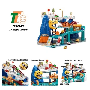 Boys Dinosaur Race Track Playset, Kids Car Garage Parking Adventure Toy with ... - Picture 1 of 8