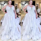 Beach Plus Size Wedding Dresses Lace Appliques V Neck Ruffle A Line Bridal Gowns