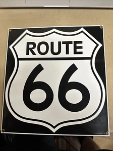 Route 66 12x11.25” Enameled Porcelain Sign Ande Rooney - Picture 1 of 3