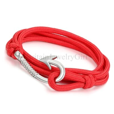 Hombre Mujer Unisex Hecho a Mano Ajustable Náutico Tono Plata Gancho de Pez Pulsera Foto 1 de 4