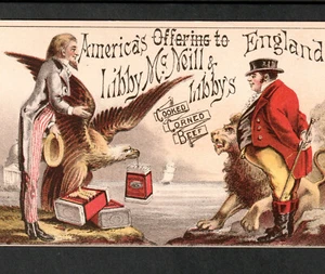 Uncle Sam America to England Eagle Lion Libby McNeill Beef Can Meat Trade Card - Picture 1 of 8
