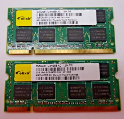 Elixir 4GB (2x2GB) DDR2 SODIMM M2N2G64TU8HG5B-AC PC2-6400S-555-13-F1.800 #RX124 - Bild 1 von 2
