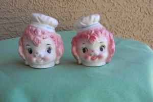 VTG LEFTON PINK POODLE CHEF SALT PEPPER SET JAPAN CERAMIC ANTHROPOMORPHIC - Picture 1 of 10