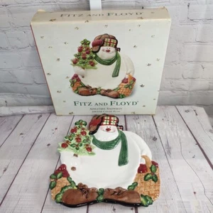 FITZ and FLOYD 2019 MULTI-COLOR APPLETREE SNOWMAN CANAPE PLATE in original box - Picture 1 of 5