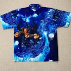 BOOM X Enterprise Y2K Shirt Mens XL Blue AOP Hip Hop Graphic Fantasy Bowling USA