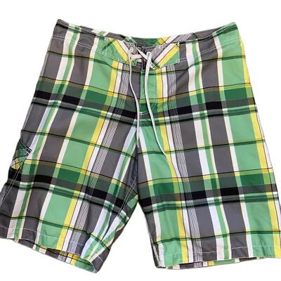 Bañador antiguo verde marino amarillo patrón a cuadros con cordón Preppy Academia grande Foto 1 de 4